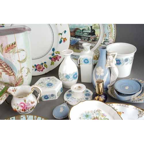 24 - Two boxes of Wedgwood jasperware and bone china, Royal Crown Derby, Denby, Aynsley, Caverswall, Coal... 