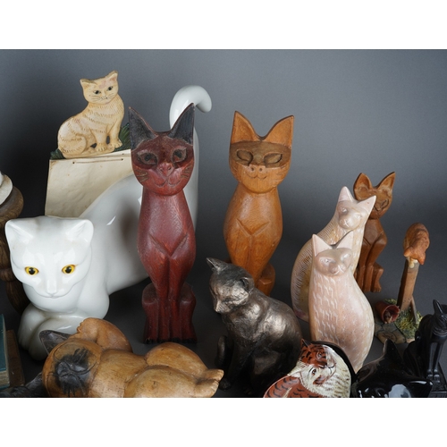 32 - Two boxes of ceramic, glass, treen, resin and metalware cat and kitten related items, including coll... 