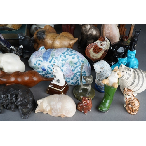 32 - Two boxes of ceramic, glass, treen, resin and metalware cat and kitten related items, including coll... 
