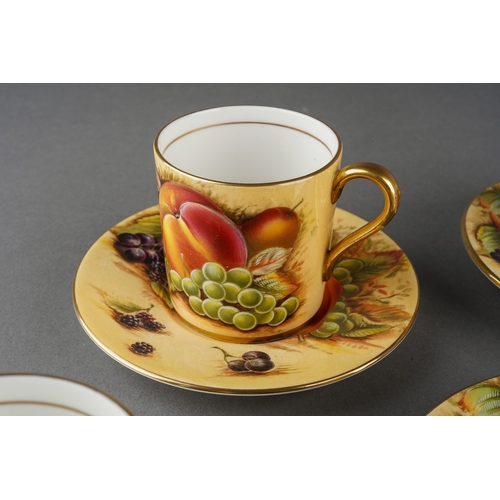 48 - Set of 6 Aynsley Orchard Gold coffee cans and saucers together with a matching pin dish ( 1 box)