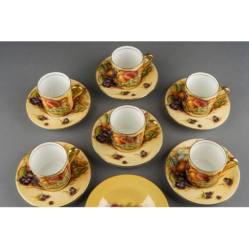 48 - Set of 6 Aynsley Orchard Gold coffee cans and saucers together with a matching pin dish ( 1 box)