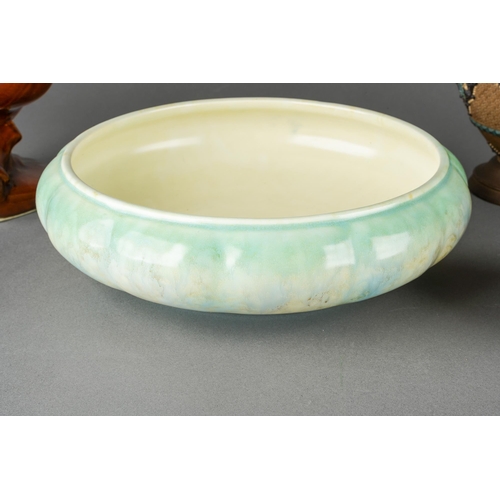 62 - A pair of Doulton Lambeth Silicon ware vases, impressed mark and numbered 1884, approx 18cm high tog... 