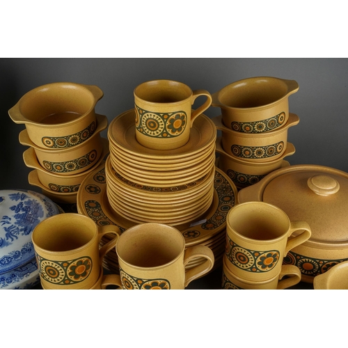 63 - Assorted ceramics to include: Palissy Games Series nine dinner plates together with blue and white d... 