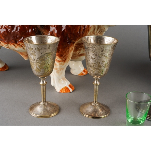 65 - Assorted lot to include a large Beswick style model of a Hereford Bull with brass nose ring, approx ... 