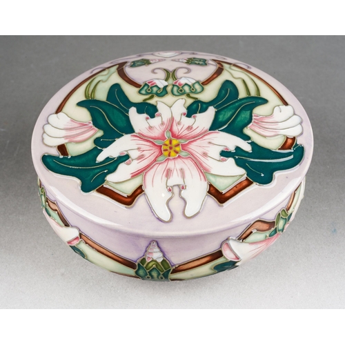 75 - A Moorcroft Blakeney dressing table jar and cover [223/4] designed by Sarah Brummell, 2002 date cyph... 