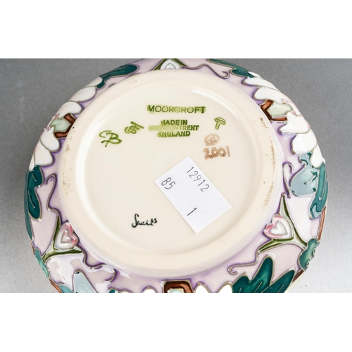 75 - A Moorcroft Blakeney dressing table jar and cover [223/4] designed by Sarah Brummell, 2002 date cyph... 