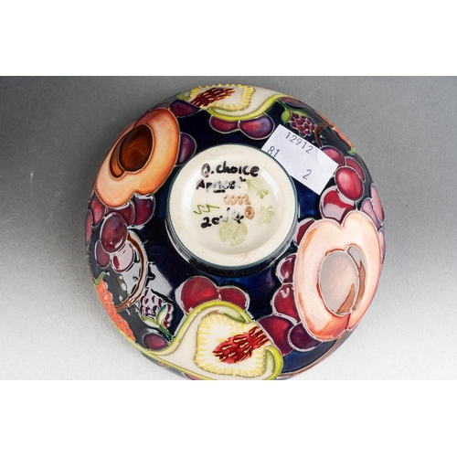 79 - A Moorcroft Queen's Choice Apricot raised dish [201/4], designed by Emma Bossons, 2001 date cypher, ... 