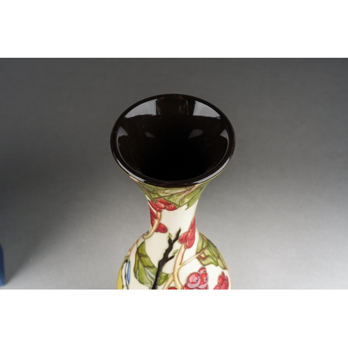 104 - A Moorcroft The Acrobats [Blue Tits] elongated vase, designed by Paul Hilditch, 2010 date code cyphe... 