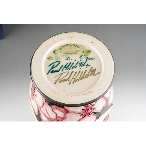 104 - A Moorcroft The Acrobats [Blue Tits] elongated vase, designed by Paul Hilditch, 2010 date code cyphe... 