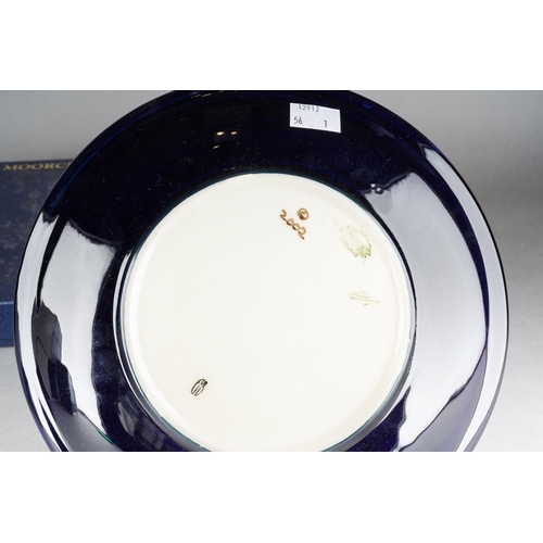 105 - A Moorcroft Anemone Tribute plate, cobalt blue ground, released 2002, printed and painted marks, app... 