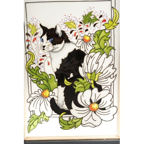 110 - A Moorcroft Daisy the Cat plaque, designed by Rachel Bishop, incised 2017 date cypher, painted and p... 