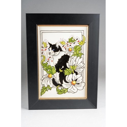 110 - A Moorcroft Daisy the Cat plaque, designed by Rachel Bishop, incised 2017 date cypher, painted and p... 