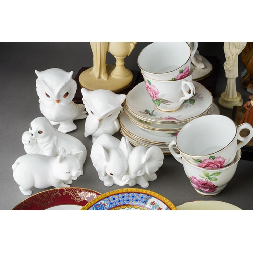 113 - Two boxes of ceramics and resin figures, etc, including a boxed Florence Guiseppe Armani figure, a C... 