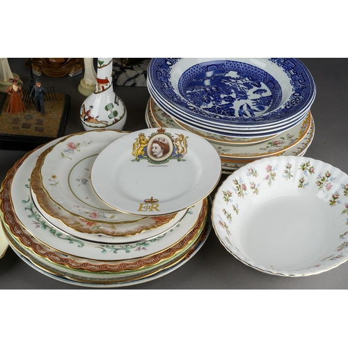 113 - Two boxes of ceramics and resin figures, etc, including a boxed Florence Guiseppe Armani figure, a C... 