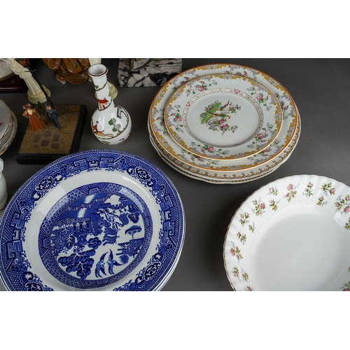 113 - Two boxes of ceramics and resin figures, etc, including a boxed Florence Guiseppe Armani figure, a C... 