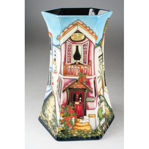 126 - A Moorcroft Cornish Cove hexagonal vase, designed by Paul Hilditch, limited edition 152/200, signed ... 
