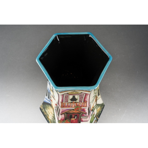 126 - A Moorcroft Cornish Cove hexagonal vase, designed by Paul Hilditch, limited edition 152/200, signed ... 