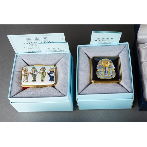 171 - A collection of ten boxed Halcyon Days enamel and porcelain boxes, including a limited edition 