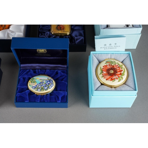 171 - A collection of ten boxed Halcyon Days enamel and porcelain boxes, including a limited edition 