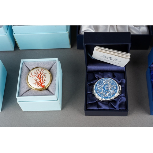 171 - A collection of ten boxed Halcyon Days enamel and porcelain boxes, including a limited edition 