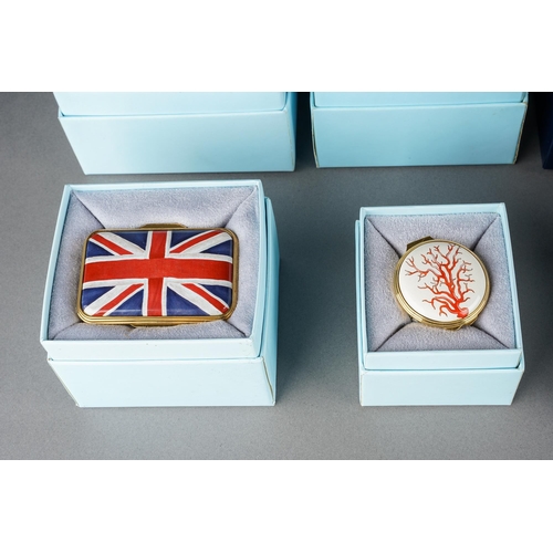 171 - A collection of ten boxed Halcyon Days enamel and porcelain boxes, including a limited edition 