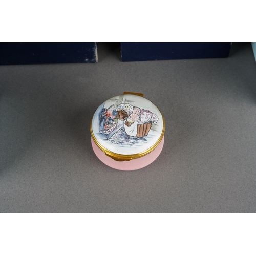174 - Five boxed Halcyon Days enamel and porcelain items, comprising a porcelain Gloucester Old Spot Pig, ... 