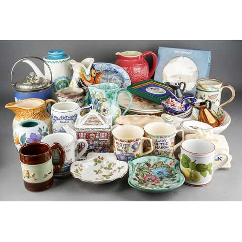 185 - Assorted ceramics including a Wedgwood biscuit barrel with Walker & Hall silver plate cover, impress... 