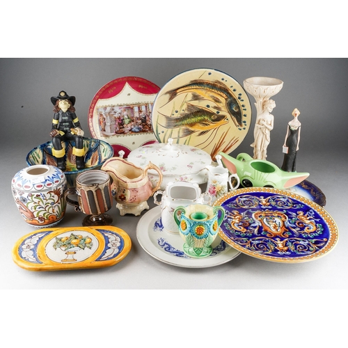 186 - A Continental Studio Pottery charger decorated with fish together with assorted earthenware and chin... 