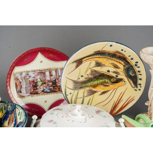 186 - A Continental Studio Pottery charger decorated with fish together with assorted earthenware and chin... 