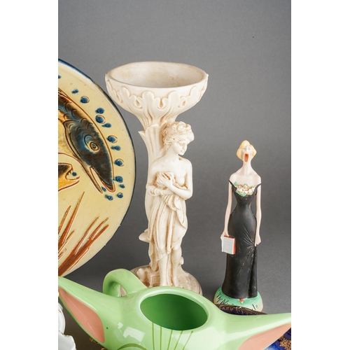 186 - A Continental Studio Pottery charger decorated with fish together with assorted earthenware and chin... 