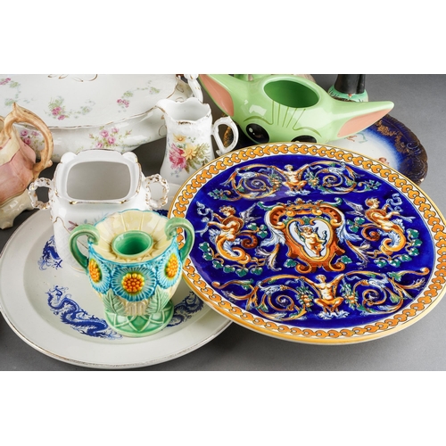 186 - A Continental Studio Pottery charger decorated with fish together with assorted earthenware and chin... 