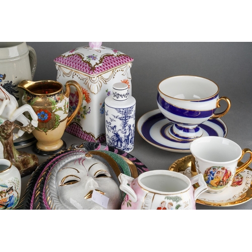 187 - Collection of Continental porcelain including Meissen style box and cover painted with flowers, five... 