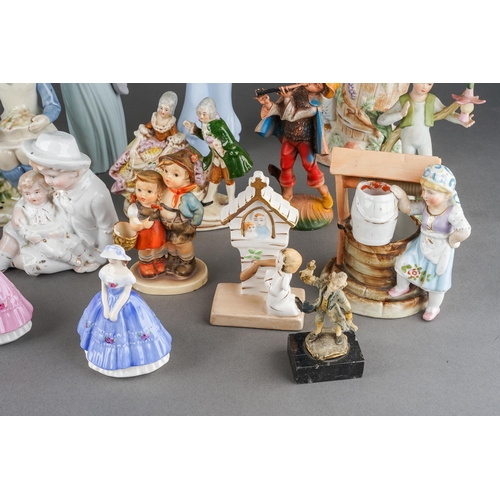 189 - A collection of twenty Continental and English porcelain figures including Lladro Ingenue, Serenade ... 