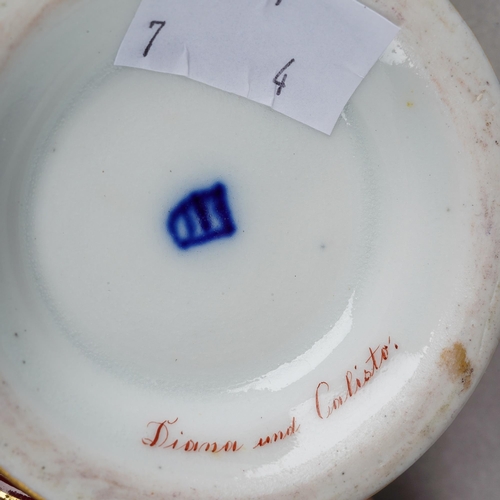193 - A part Vienna porcelain teaset to include a pair of cabinet cups, a sugar bowl and a hot water jug, ... 