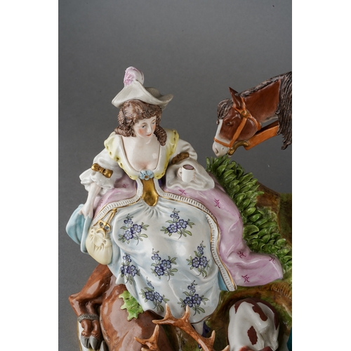 194 - A late 20th century Continental porcelain figure group in 18th century style, modelled as a hunting ... 