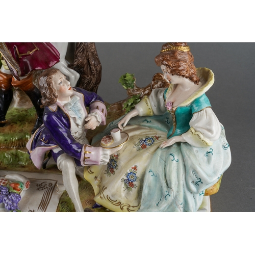 194 - A late 20th century Continental porcelain figure group in 18th century style, modelled as a hunting ... 