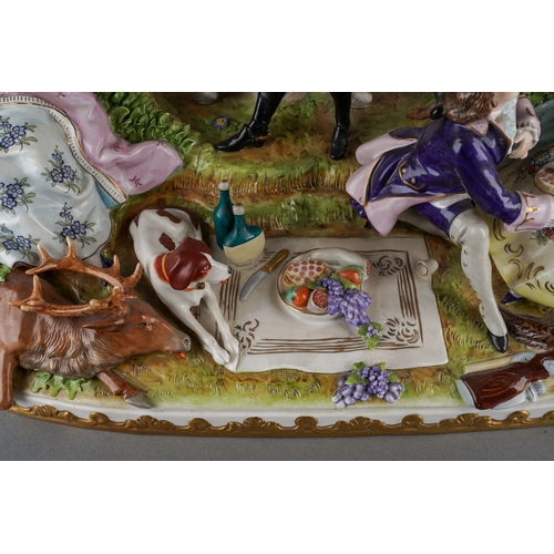 194 - A late 20th century Continental porcelain figure group in 18th century style, modelled as a hunting ... 