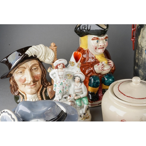 195 - A Staffordshire spill vase modelled with boy and girl with goat together with Royal Doulton Athos la... 