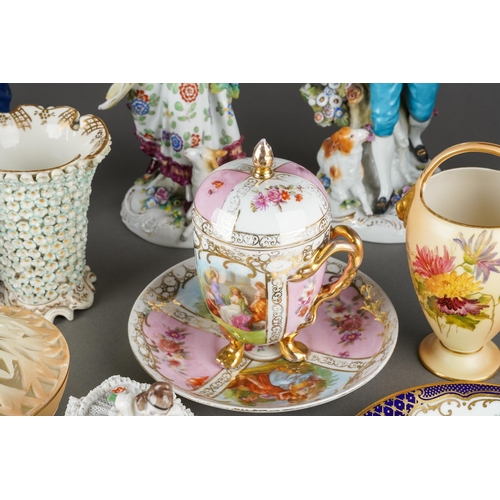 198 - A box of assorted 19th and 20th century British and Continental ceramics, including a Royal Doulton ... 