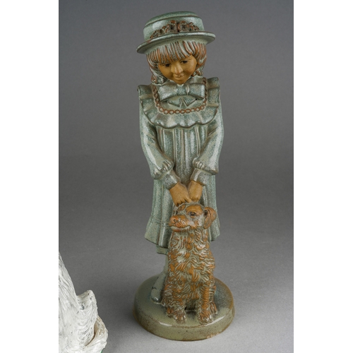 205 - A Modern glazed pottery model of a girl with her dog, signed Brenda Garner and a figure of a standin... 