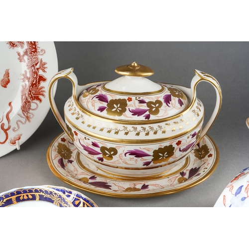 208 - Assorted 19th Century ceramics to include: an early 19th Century sauce tureen, cover and stand and a... 