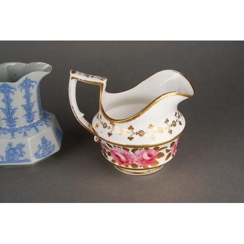 214 - A collection of 19th Century cream jugs to include: 
1. Coalport with central cobalt blue and gilt, ... 