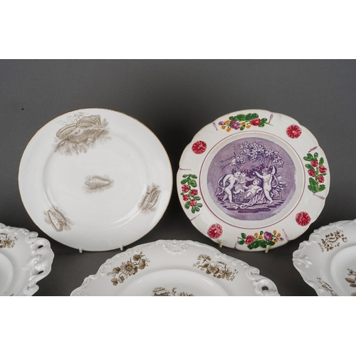 217 - A collection of 19th Century plates to include: 
1. Masons cabbage leaf border plate and hand painte... 