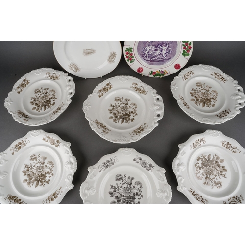 217 - A collection of 19th Century plates to include: 
1. Masons cabbage leaf border plate and hand painte... 