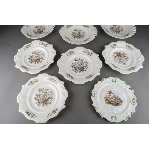217 - A collection of 19th Century plates to include: 
1. Masons cabbage leaf border plate and hand painte... 