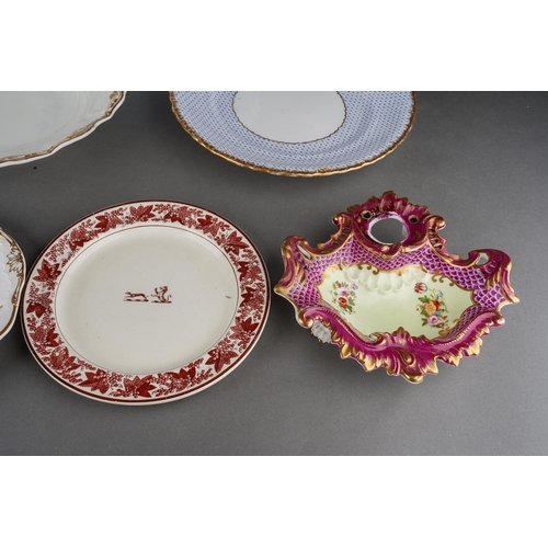 218 - A collection of Copeland and Garrett to include: 
1. Plate bat printed with flowers in brown, patter... 