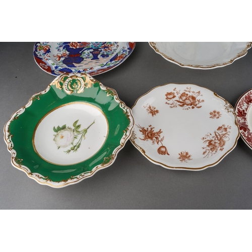 218 - A collection of Copeland and Garrett to include: 
1. Plate bat printed with flowers in brown, patter... 