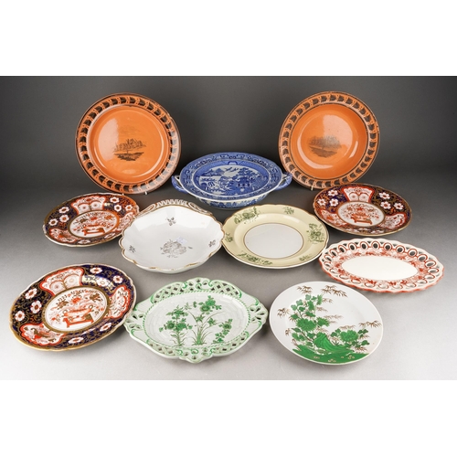 223 - A collection of 19th Century plates to include: 
Early Spode hot water plate printed with Willow pat... 