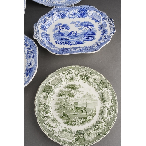 224 - A collection of four blue and white and two green and white 19th Century blue and white Aesop Fables... 