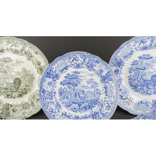 224 - A collection of four blue and white and two green and white 19th Century blue and white Aesop Fables... 